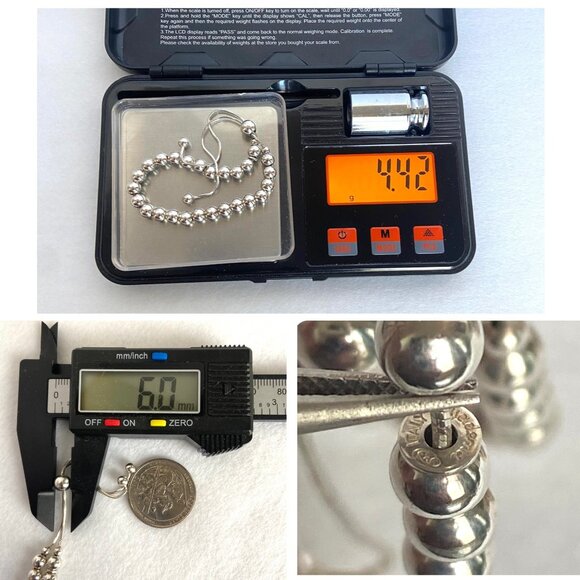 Dyadema Sterling Silver 925 Italy 6MM Beaded Ball Bracelet Adjustable Bolo Clasp - Picture 10 of 16